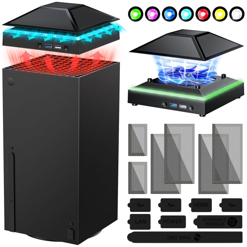 FYOUNG Efficient Cooling Fan for Xbox Series X with Dust Cover Filter, Colorful RGB Light Accessories with Low Noise 3 Levels Cooler Fan System, Extra 2 USB Port for Xbox Series X Console - Image 1