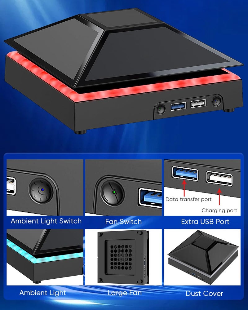 FYOUNG Efficient Cooling Fan for Xbox Series X with Dust Cover Filter, Colorful RGB Light Accessories with Low Noise 3 Levels Cooler Fan System, Extra 2 USB Port for Xbox Series X Console - Image 4