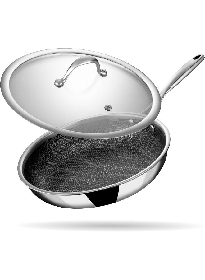 Stahl مقلاة ستال أرتيزان هايبرد ثلاثية الطبقات مع غطاء، قاعدة مقلاة تحريض، مقلاة غير لاصقة، مقلاة أومليت غير لاصقة، مقلاة من الفولاذ المقاوم للصدأ، 2.1 لتر، 26 سم - Image 1