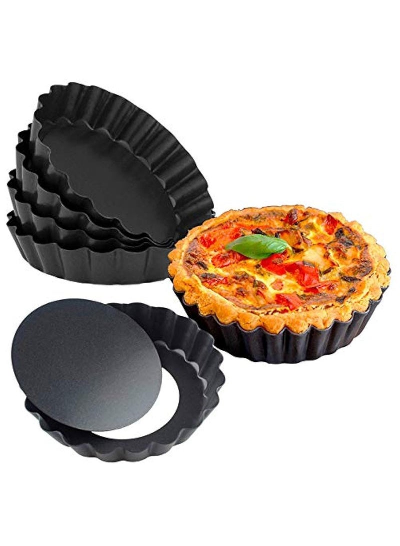 Mmmon 4Pcs Tart Pan 3-Inch with Removable Bottom, Non Stick Carbon Steel Miniature Cupcake Molds Baking Pan for Pies, Cheese Cakes, Desserts, Quiche Pan - Image 1
