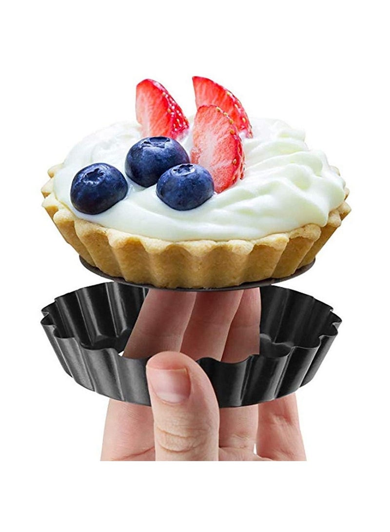 Mmmon 4Pcs Tart Pan 3-Inch with Removable Bottom, Non Stick Carbon Steel Miniature Cupcake Molds Baking Pan for Pies, Cheese Cakes, Desserts, Quiche Pan - Image 2