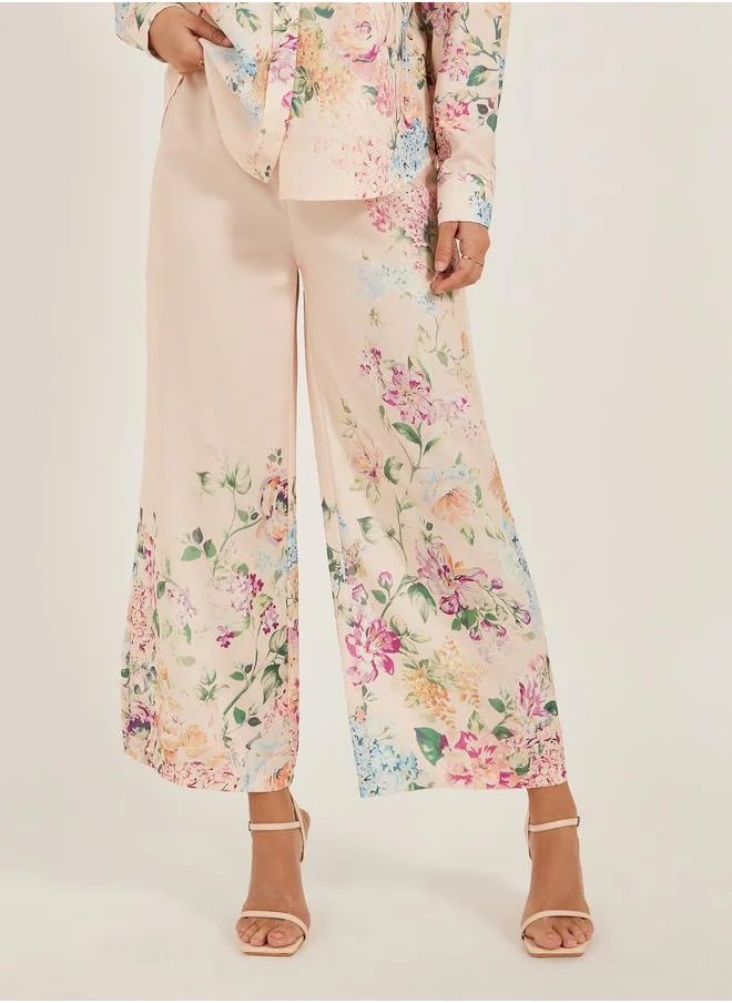 Styli Styli Floral Printed Wide Leg Pants with Drawstring Closure