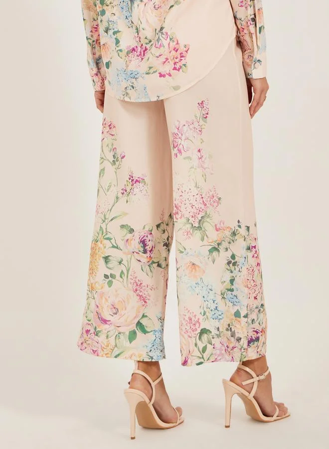 Styli Styli Floral Printed Wide Leg Pants with Drawstring Closure