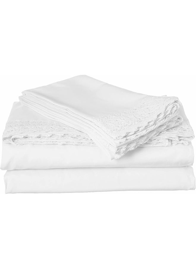 Modern Threads Modern Threads Amrapur Overseas | 4-Piece 100% Microfiber Crochet Lace Bed Sheet Set (White, Full)  - Image 1