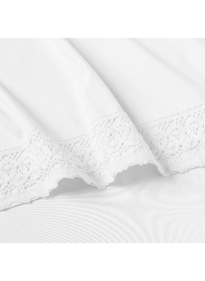 Modern Threads Modern Threads Amrapur Overseas | 4-Piece 100% Microfiber Crochet Lace Bed Sheet Set (White, Full)  - Image 3