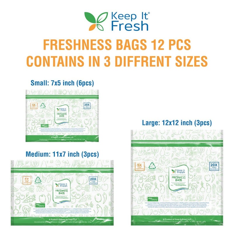 KEEP IT FRESH Zip Lock Bags ReSealable Zipper for extending shelf life of Fruits Vegetables Refrigerator bags Usable up to 3 Months 12 PIECES PER BOX X6BOXES - Image 2
