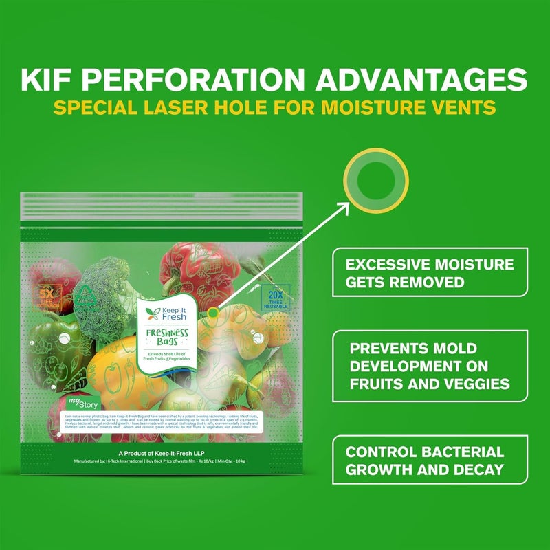 KEEP IT FRESH Zip Lock Bags ReSealable Zipper for extending shelf life of Fruits Vegetables Refrigerator bags Usable up to 3 Months 12 PIECES PER BOX X6BOXES - Image 3