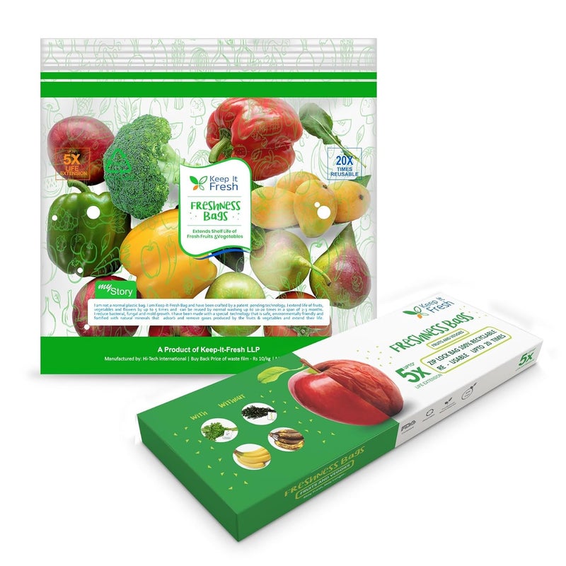 KEEP IT FRESH Zip Lock Bags ReSealable Zipper for extending shelf life of Fruits Vegetables Refrigerator bags Usable up to 3 Months 12 PIECES PER BOX X6BOXES - Image 1