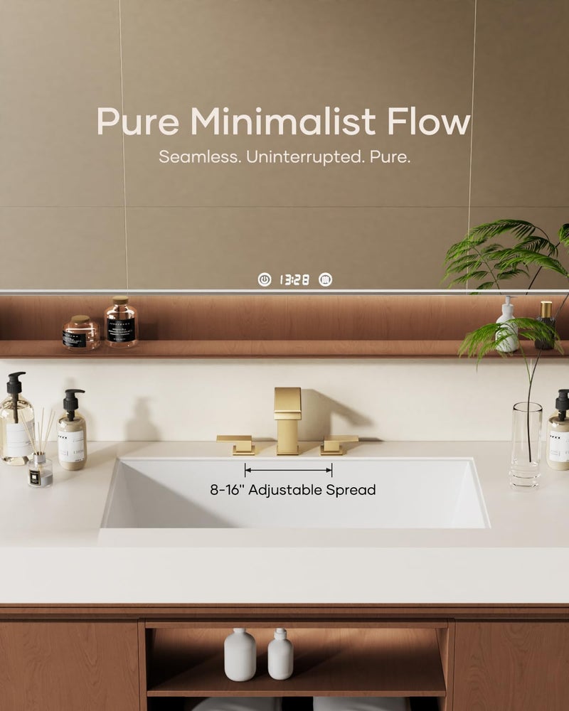 AVSIILE Waterfall Bathroom Faucet 3 Hole, Brushed Gold 8 Inch Widespread Modern 3 Piece Bathroom Sink Faucets & Parts, Touch On Lavatory Faucet for Bathroom Vanity - Image 3