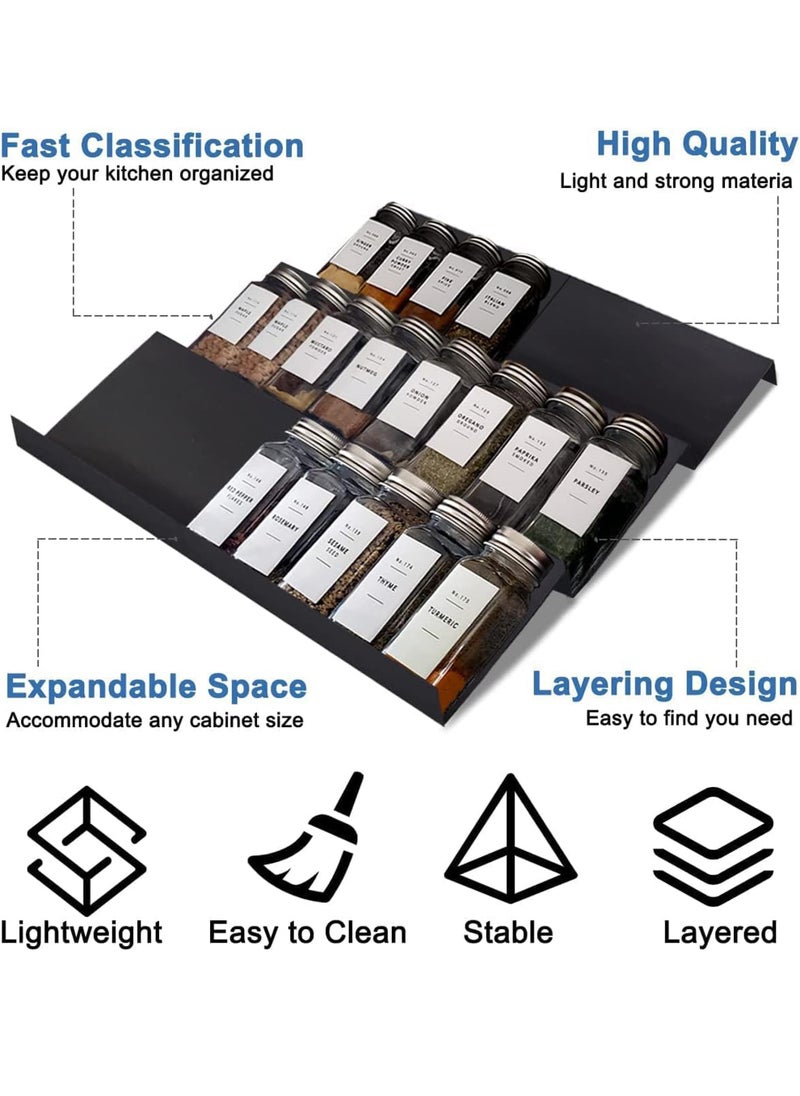 Uwals - Spice Drawer Organizer, Acrylic Spice Rack Organizer for Kitchen Drawer, 4 Slanted Tier Expandable Drawer Inserts for Spices, for Cabinet - Image 1