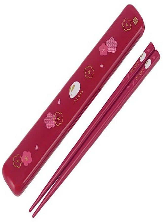 Skater Japanese Rabbit Blossom Chopstick and Case, Red - Image 1