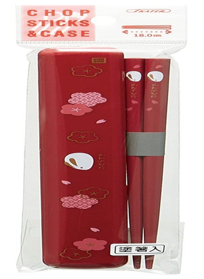 Skater Japanese Rabbit Blossom Chopstick and Case, Red - Image 5