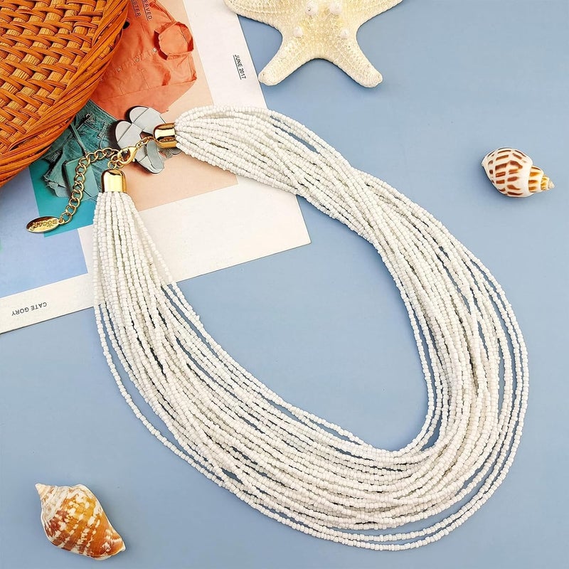 Bocar Multi Layer Chunky Bib Statement Seed Beads Cluster Collar Necklace for Women Gift (NK-10351) - Image 2