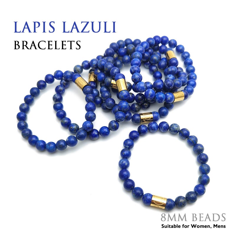 Morchic Lapis Lazuli Stone Gem Semi Precious Stretch Bracelet for Women Men Unisex, Real Natural Blue Gemstone 8mm Beads, Classic Cuff Birthday Gift 7.5 Inch - Image 2