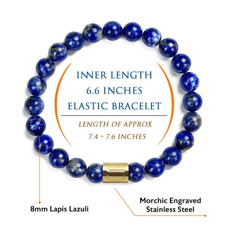 Morchic Lapis Lazuli Stone Gem Semi Precious Stretch Bracelet for Women Men Unisex, Real Natural Blue Gemstone 8mm Beads, Classic Cuff Birthday Gift 7.5 Inch - Image 3