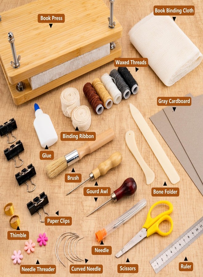 HEJIN Book Binding Kits, Book Press with Plastic Bone Folder, Waxed Thread, Book Binding Materials for Beginners Bookbinding Supplies, 11.6 x 7.8 Inches - Image 4