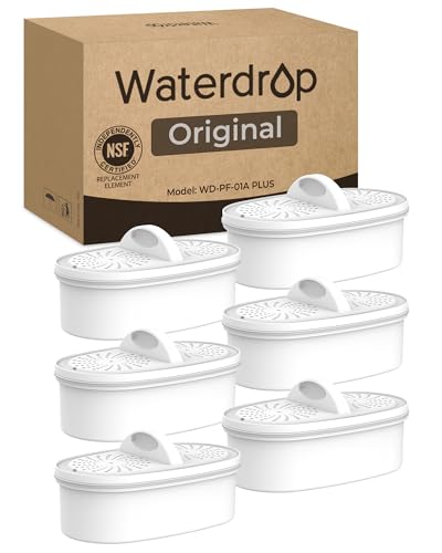 Waterdrop [أصلي] فلاتر استبدال Waterdrop WD-PF-01A Plus لجميع أنظمة ترشيح إبريق Waterdrop، تقلل من PFAS، PFOA/PFOS، الكلور، تدوم حتى 3 أشهر أو 200 جالون (عبوة من 6) - Image 1