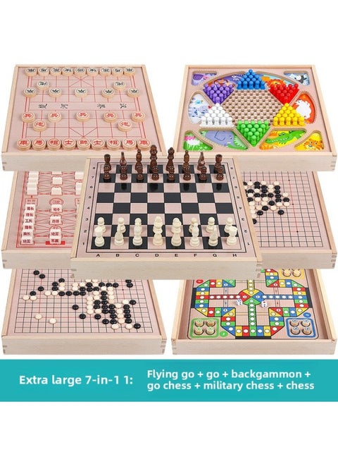 Flying Chess Checkers Gobang Colosseum Snake Chess Children's Toys Educational Two-in-One Student Multifunctional Game-Color:SY-Extra Large 7 In 1 (Flying + Checkers + Guszi + Go + Elephant + Army + Chess)