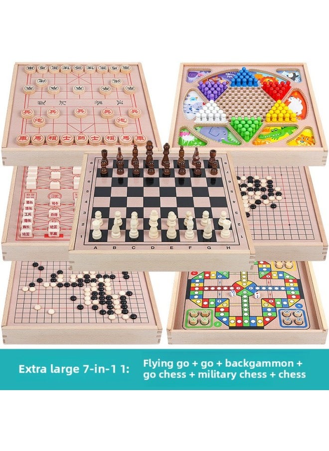 Flying Chess Checkers Gobang Colosseum Snake Chess Children's Toys Educational Two-in-One Student Multifunctional Game-Color:SY-Extra Large 7 In 1 (Flying + Checkers + Guszi + Go + Elephant + Army + Chess)