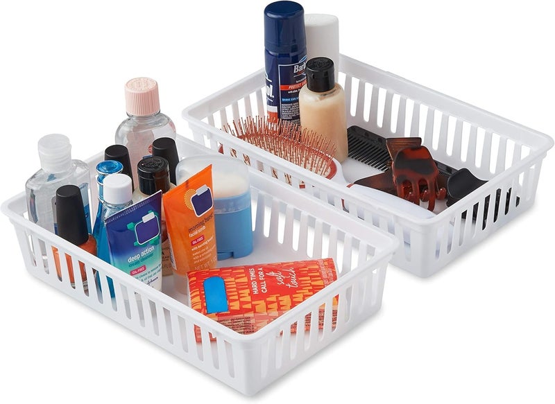 Tribello Plastic Bin Baskets for Organizing, White Storage Tray, Rectangle 9 x 6 x 2 - Pack of 4 - Made in USA - Image 3