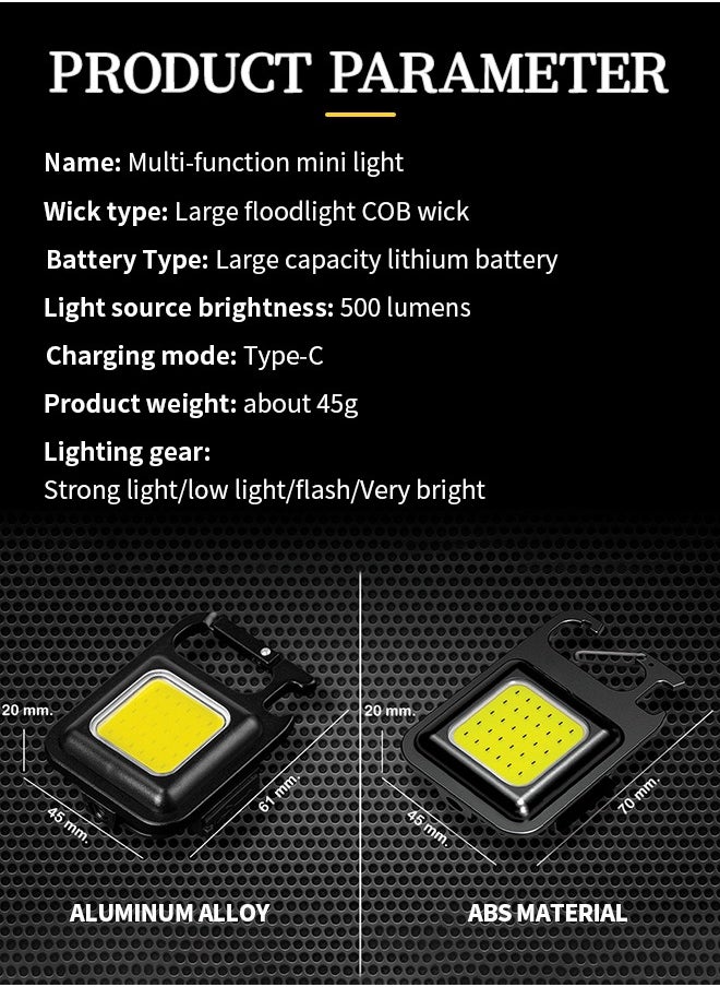 Generic - Aluminum Alloy Keychain Light, Flashlight with Magnetic Base, 4 Light Modes 500 Lumens, Folding Bracket on the Back, Suitable for Camping, Walking - Image 1