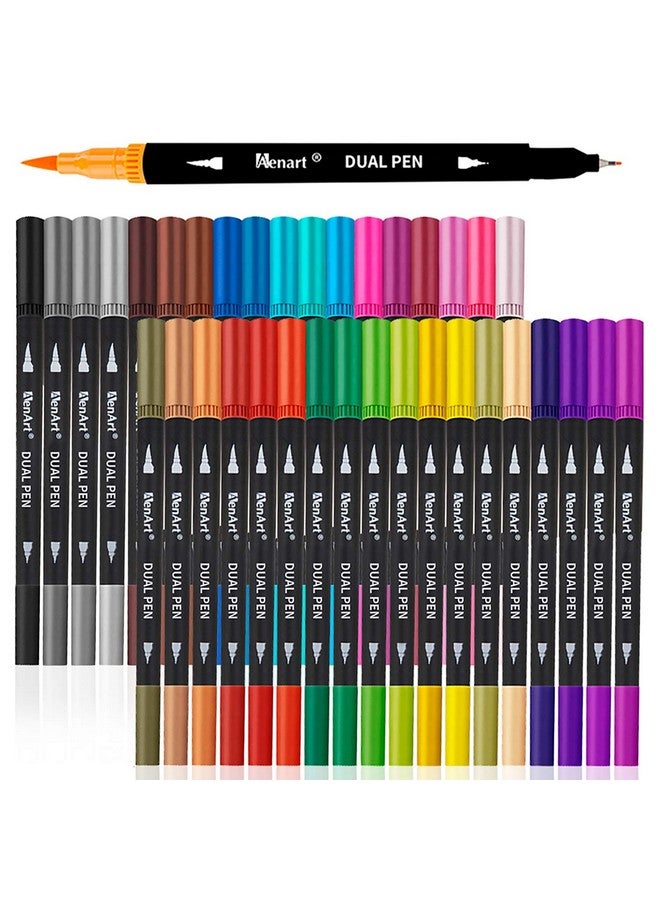 Aen Art Dual Markers Brush Pens 36 Fine Point Art Marker Double Tip Colored Pen For Adult Coloring Hand Lettering Writing Planner - Image 1