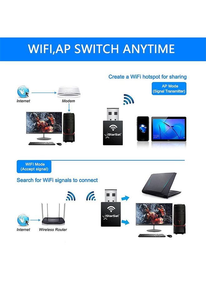 StarSat Mini USB WiFi dongle 2.4ghz Black 1 piece