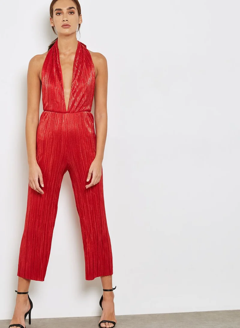 Oh My Love Pleated Plunge Culotte Jumpsuit