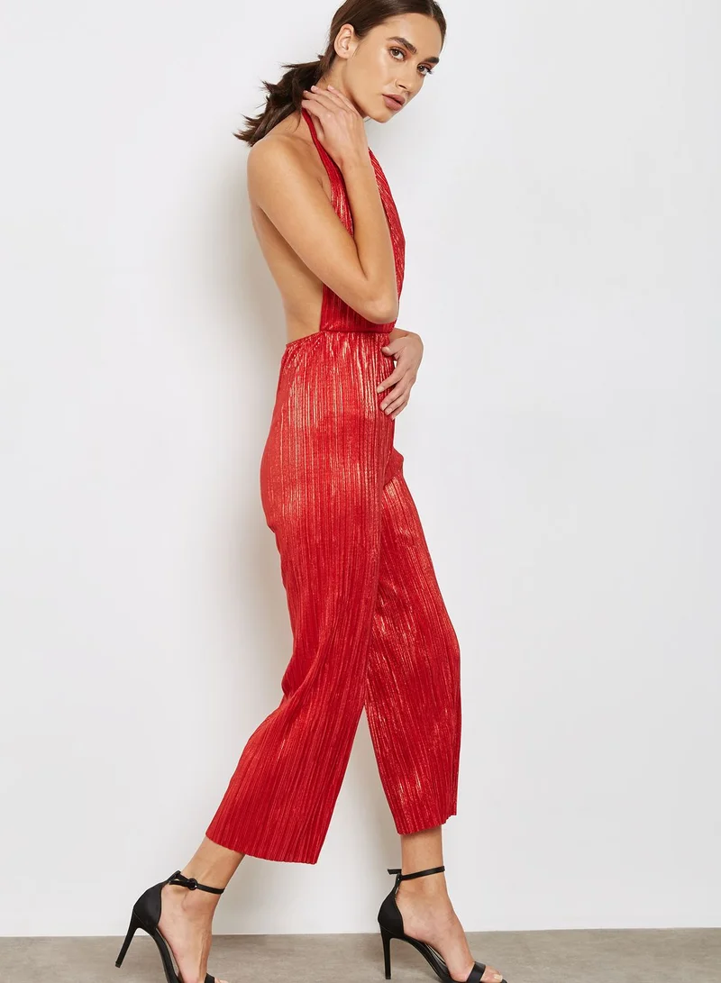 Oh My Love Pleated Plunge Culotte Jumpsuit