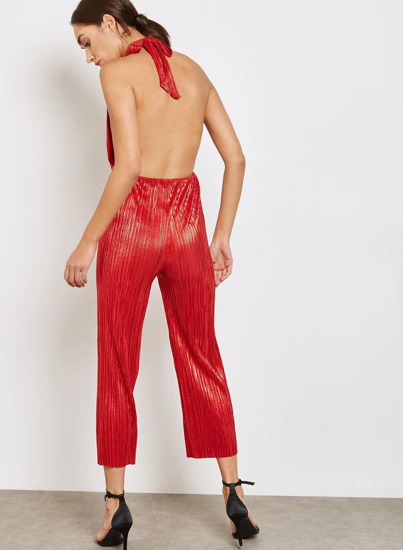 Oh My Love Pleated Plunge Culotte Jumpsuit
