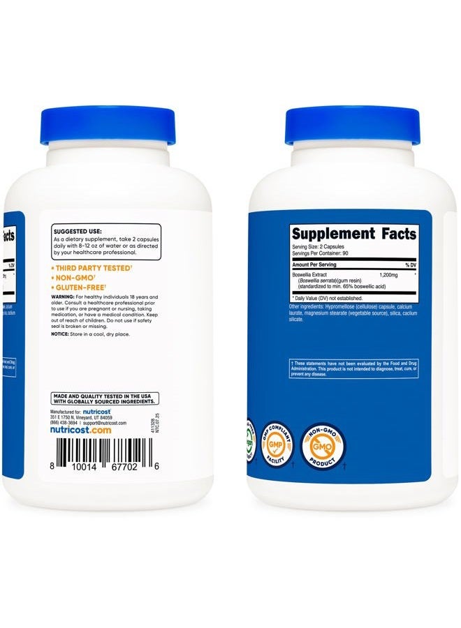 Nutricost Boswellia Extract 65% Boswellic Acid Capsules (1,200 MG) (180 CAPS) - Gluten Free, Non-GMO, Vegetarian - Image 4