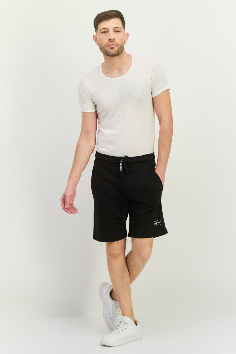 CROSSHATCH Men Drawstring Brand Logo Basic Shorts, Black - Image 4