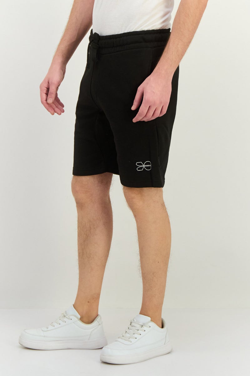 CROSSHATCH Men Drawstring Brand Logo Basic Shorts, Black - Image 2