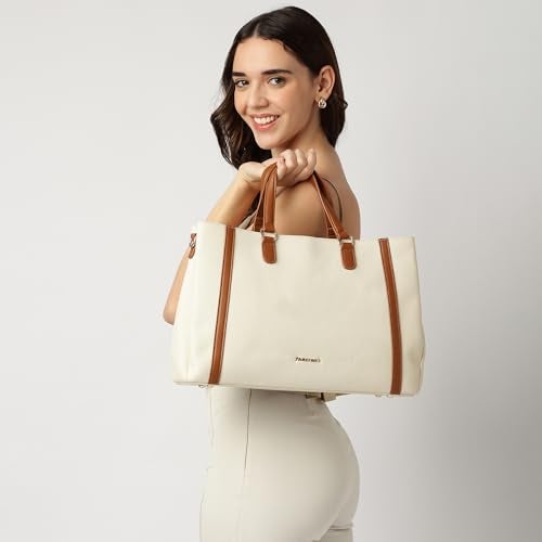 Fastrack Casual 14" Laptop Tote | Faux-Leather Women's Handbags |14" Laptop Tote for Workwear and College, White - Image 2