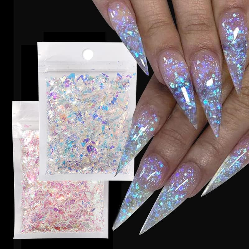 Nail Art Glitter Sequins Irregular Fragments Cellophane Illusion Fragments Polarized Powder Nail Glitter Holographic Design DIY Decoration Accessories 2 Bags