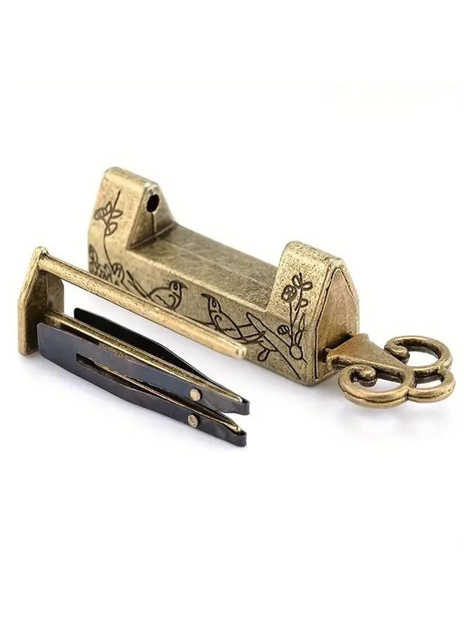 Vintage Antique Chinese Brass Padlock Floral Design Home Security Decor Gift 1PC - Image 1