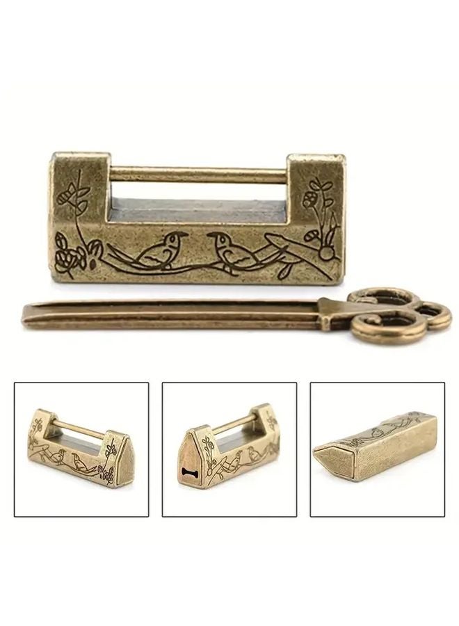 Vintage Antique Chinese Brass Padlock Floral Design Home Security Decor Gift 1PC - Image 5