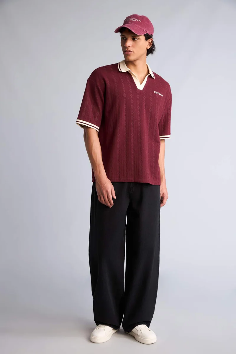 DeFacto Boxy Fit Slogan Pattern Polo T-Shirt