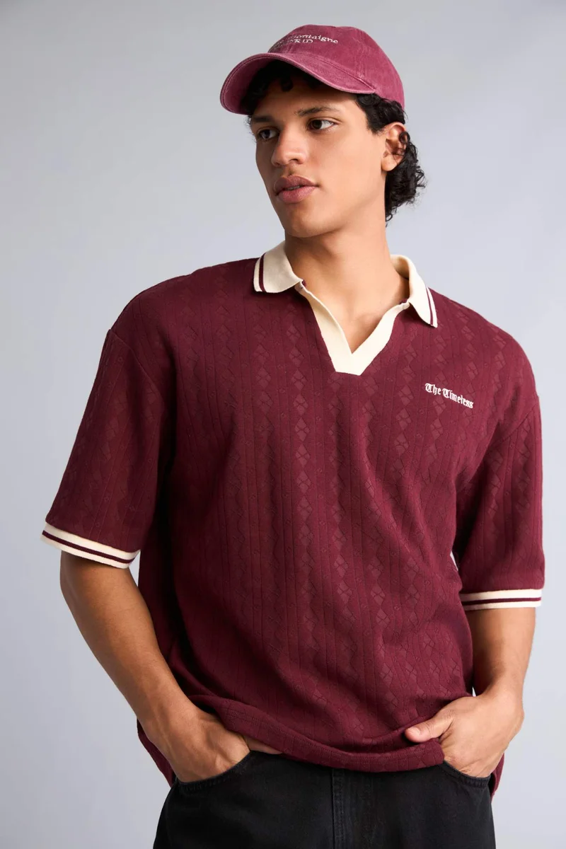 DeFacto Boxy Fit Slogan Pattern Polo T-Shirt