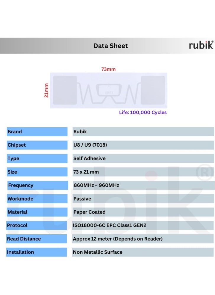 Rubik UHF Tags Flexible Labels 7018-U8/U9 860Mhz-960Mhz Self Ahdesive Coated Paper Long Range Electronic RFID Tags EPCglobal Class 1 Gen 2 ISO18000-6C Protocol (10 Label Tags)  - Image 2