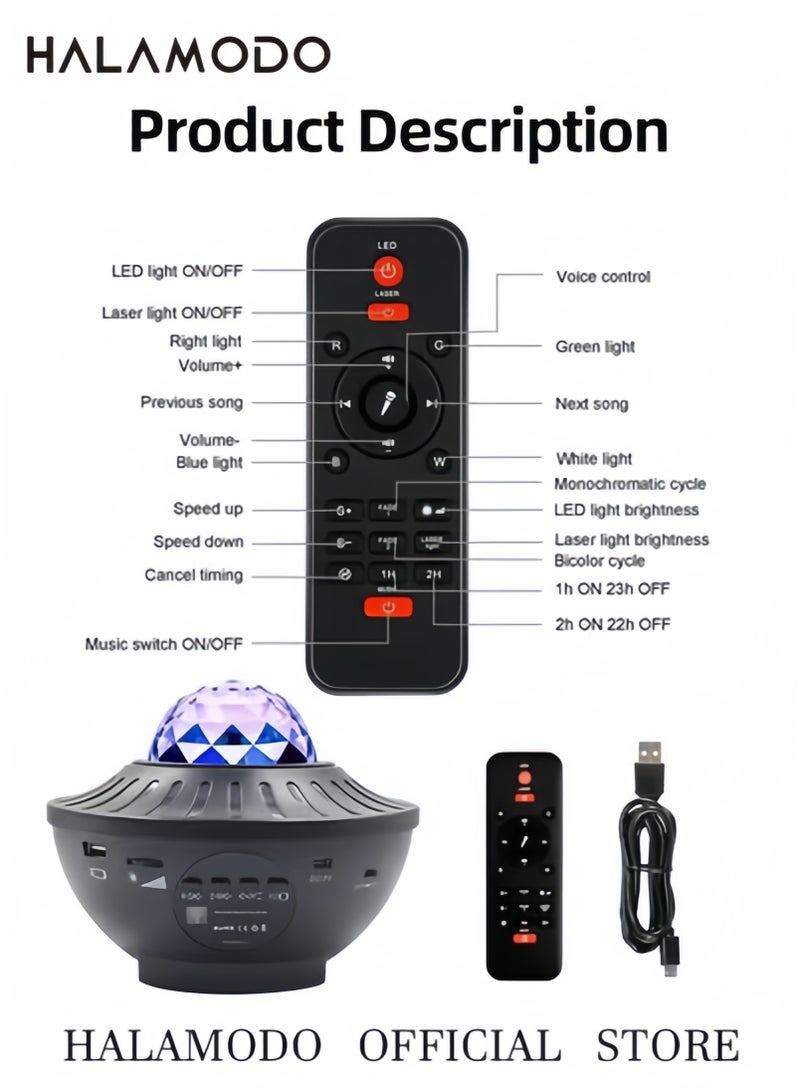 HALAMODO Galaxy Star Projector 3 in 1 Night Light 10 Color Bluetooth Night Lamp with Timer Remote & Bluetooth Speaker & White Noise Aurora Suitable as Decors in Gaming Room Bedroom Home Theater Ceiling - Image 4