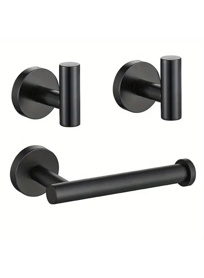 Black 3pcs Stainless Steel Bathroom Hardware Set Towel Rack Toilet Paper Holder Rust Resistant Wall Mounted Modern Bathroom - Image 1