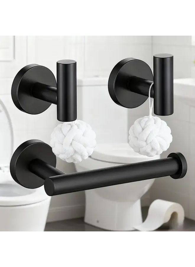 Black 3pcs Stainless Steel Bathroom Hardware Set Towel Rack Toilet Paper Holder Rust Resistant Wall Mounted Modern Bathroom - Image 3