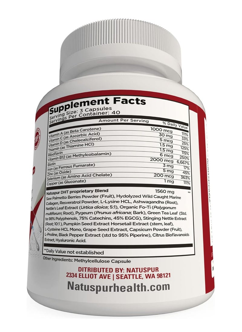 Natuspur DHT Blocker with Immune Support - Hair Loss Supplements, High Potency Saw Palmetto, Green Tea & Probiotics, Gluten-Free, Vegetarian - 120-count Bottle  - Image 2