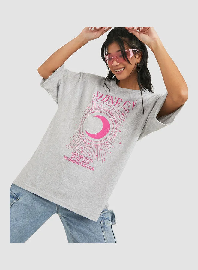 Styli Raglan Sleeves Shine On Graphic Print Oversized T-shirt