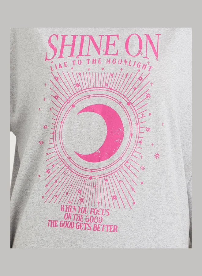 Styli Raglan Sleeves Shine On Graphic Print Oversized T-shirt