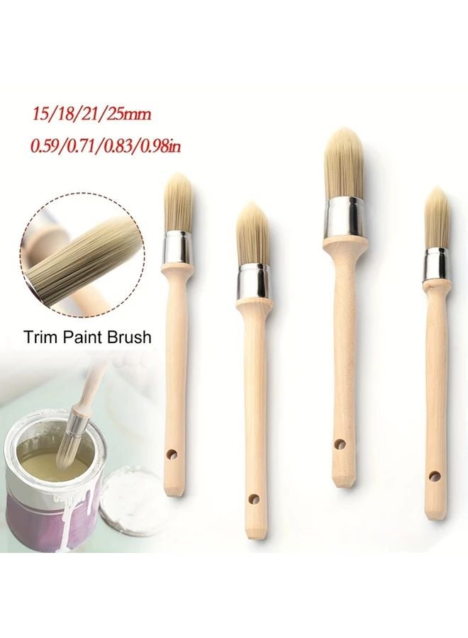 18 Model Trim Paint Brush Set 4 Sizes 15 18 21 25mm Wood Handle Precision Edge Painting Tool - Image 2
