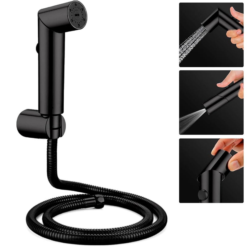 SPAZIO ABS Black Health Faucet Health Facuet Set Black Jet Spray for Toilet 2 Flow Modes ABS Health Faucet with SS304 Grade 1 Mtr Flexible Black Tube Pack 0f 1 Health Faucet - Image 1