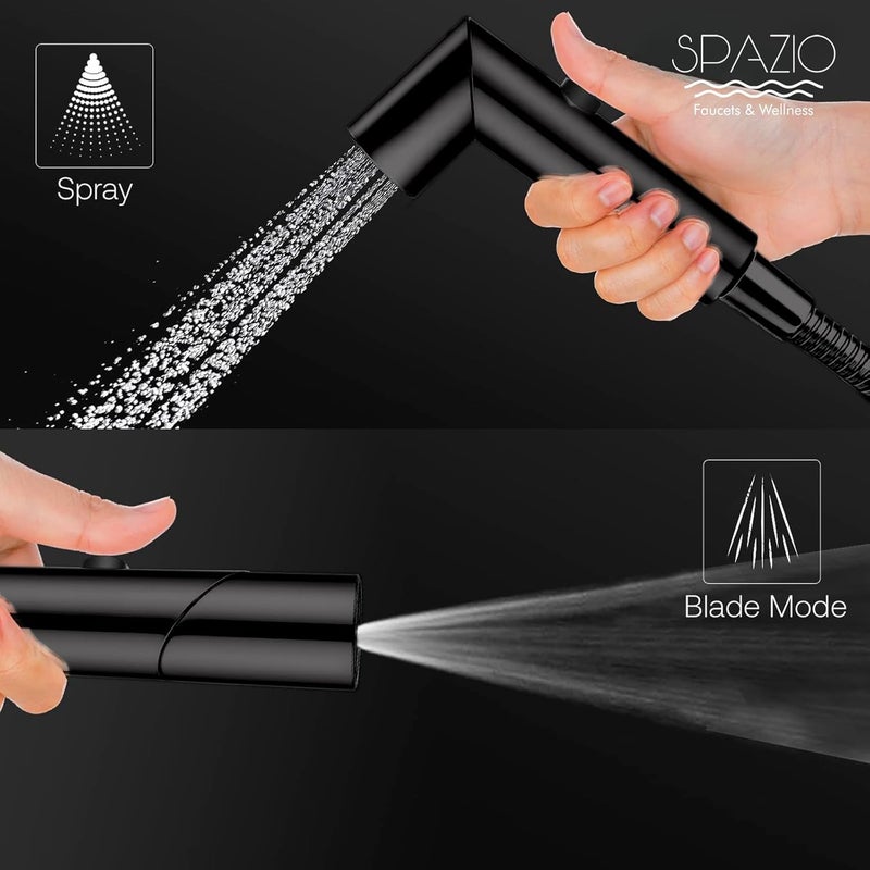SPAZIO ABS Black Health Faucet Health Facuet Set Black Jet Spray for Toilet 2 Flow Modes ABS Health Faucet with SS304 Grade 1 Mtr Flexible Black Tube Pack 0f 1 Health Faucet - Image 2