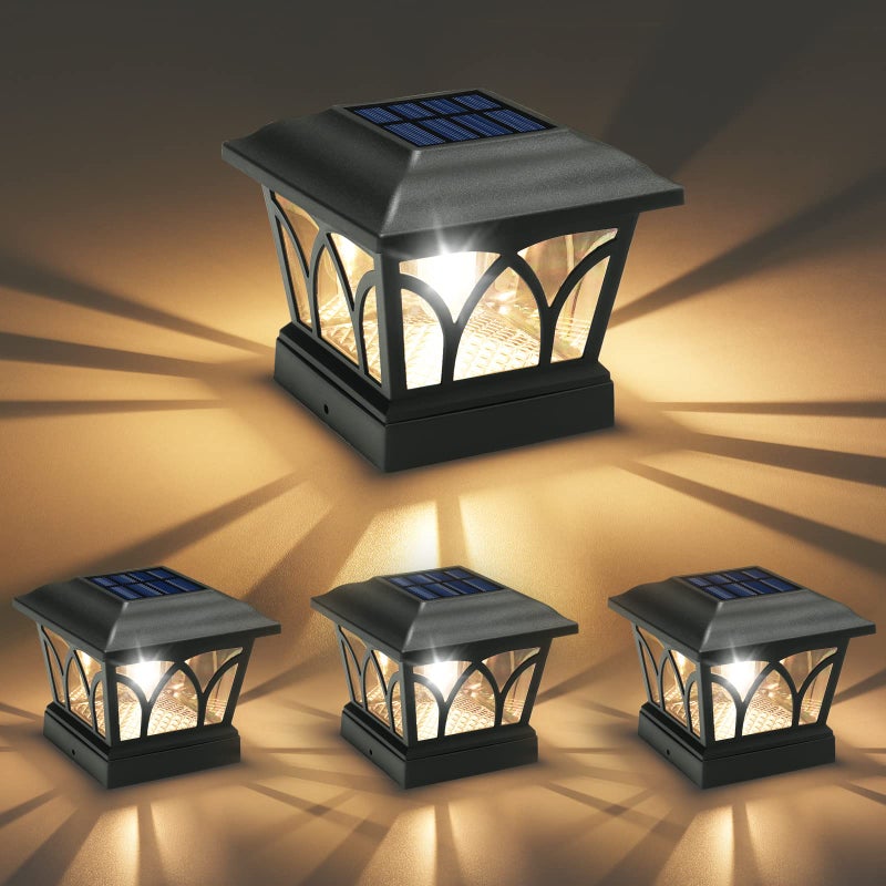 VOLISUN VOLISUN Solar Post Cap Lights Outdoor 4Pack, with Edison LED Bulbs, 2 Brightness Setting, Fence Post Lights Solar Powered for Garden Fence Deck Mailbox Yard Porch, Fits 4x4 6x6 Posts(Slate Black)  - Image 1